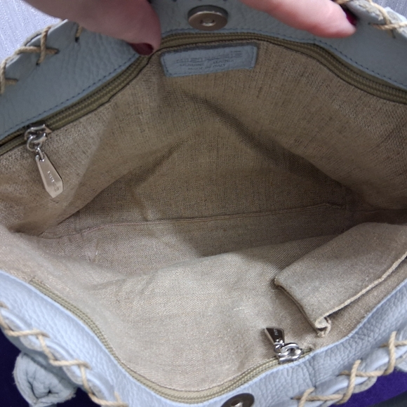 Berge Italian Leather Bag Tote Shouler Powder Blue - Picture 13 of 17